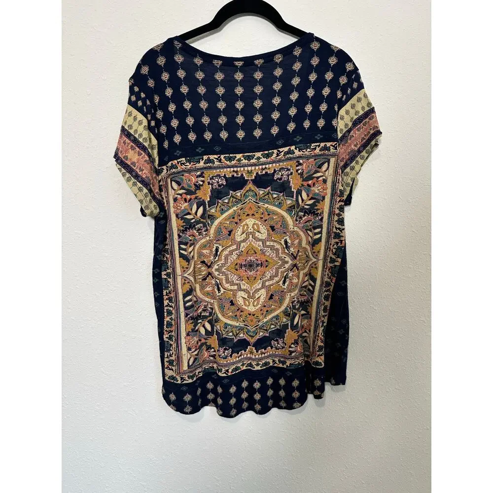 LUCKY BRAND Persian Carpet Boho Print Short Sleeve Graphic T-Shirt Top Womens L - Picture 5 of 7